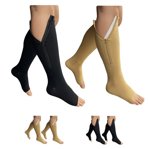 HealthyNees Open Toe 15-20 mmHg Compression Plus Size Wide Calf Leg Zipper Socks (2 Pairs Mix, 3X-Large)