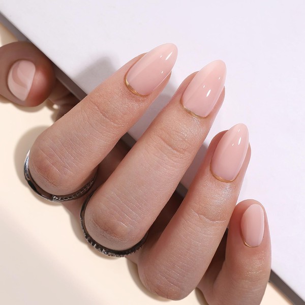 Press On Nails Almond (Gentle Blush) Medium Length Reusable Stick