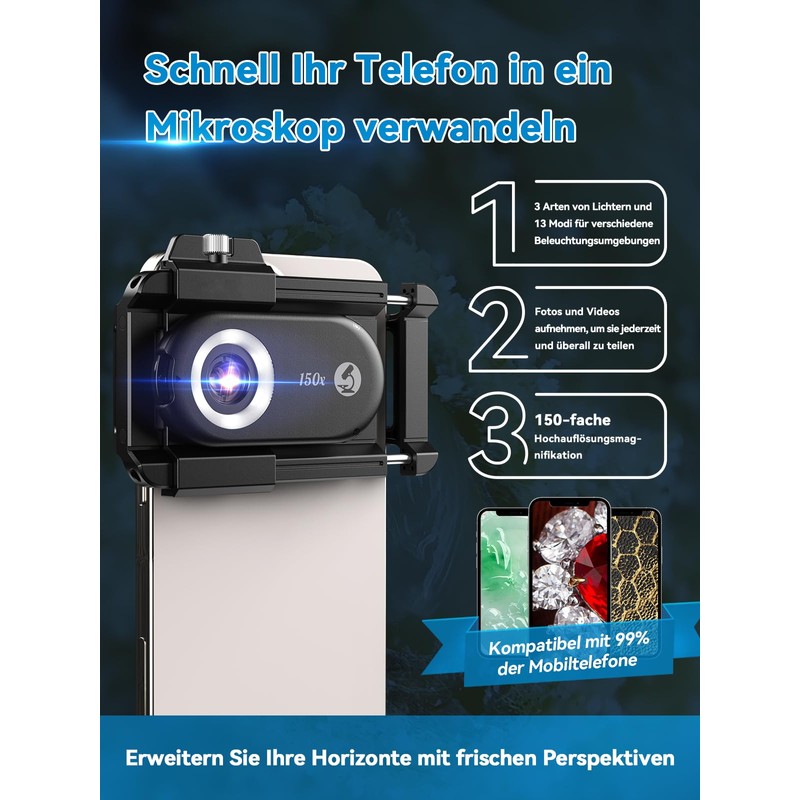 APEXEL 150X Mini-mikroskop für Smartphone-Kamera,Handy mikroskop für Smartphone,Explore Micworld with