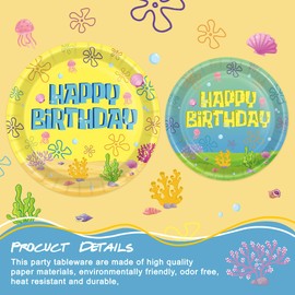 120PCS Yellow Cartoon Party Supplies Ocean Tableware Set for Kids Boys Girls Birthday Party Decorations Yellow Undersea Happy Birthday Themed Napkin Cups Forks Knives for 20 Guests