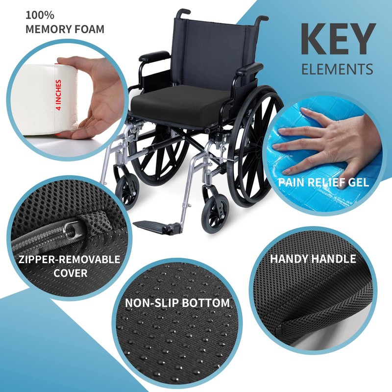YOUFI Thick Memory Foam & Gel Seat Cushion, 18"X16"X4" Large
