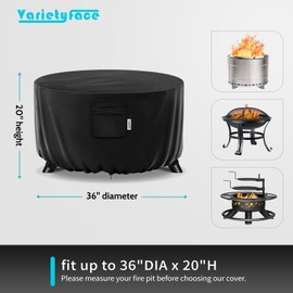 Varietyface 36" Round Fire Pit Cover – Heavy-Duty Waterproof Oxford, Buckle Straps, Air Vents & Drawstring – Windproof & UV-Resistant for Worry-Free Year-Round Protection on Patio Fire Pits & Tables