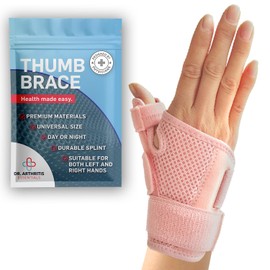Dr. Arthritis Essentials Thumb Brace, Thumb Splint Right & Left Hand, Wrist, Thumb Support, Dequervains Tenosynovitis Splint, Thumb Spica Splint (Pink Single)