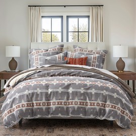 Levtex Home - Corrales Duvet Cover Set - King Duvet Cover + Two King Pillow Shams - Aztec - Grey, Brick Red, Cream and Taupe - Duvet Cover (106 x 94in.) and Pillow Shams (36 x 20in.) - Cotton