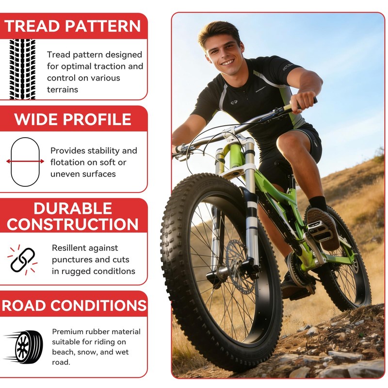 NEZHA 2-Pack 26x4.0 Fat Tires 60 TPI for E-Bike/MTB, Aramid