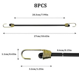 Pack of 8 25 cm Elastic Straps with Hooks Luggage Tensioner Elastic Expander with Hooks Mini Rubber Tie Down Straps Rubber Tensioner Short Tarpaulin Tensioner Rubber Tensioner for Transport Packaging Camping Tent Tarpaulin