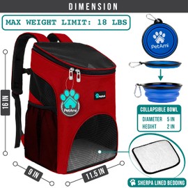 PetAmi Small Dogs and Cat Backpack Carrier, Airline Approved Pet Backpack Carrier, Ventilated, Safety Strap, Buckle Support Designed for Hiking Travel Camping Outdoor, Max 18 lbs (Red)