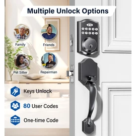 zafano Door Lock with 2 Lever Handles - Keyless Entry Door Lock, Electronic Keypad Deadbolt, Digital Smart Code & Front Handle Sets, Auto-Locking, Easy Installation (Matte Black)