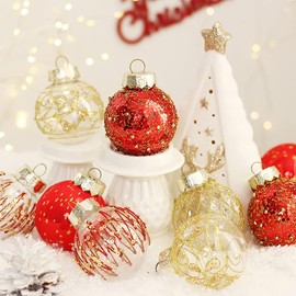 GarveeHome 25 Pcs Christmas Tree Ornament Balls, 2.4 in Clear Shatterproof Christmas Decoration Balls, PET Painted Christmas Ball Set for Holiday Wedding Christmas Tree Decorations, Red, Gold