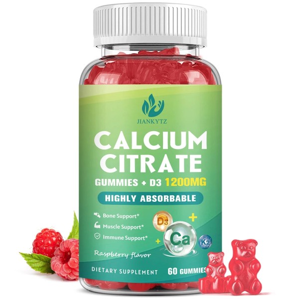 Jiankytz Calcium Citrate with Vitamin D3 Gummies 1200mg, Ultimate Absorption