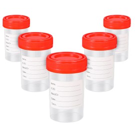 Pack of 5 Sample Containers Bottle 60 ml Sample Container Transparent Sample Bottle Urine Container with Secure Screw Lids Suitable for Experiments, Storage