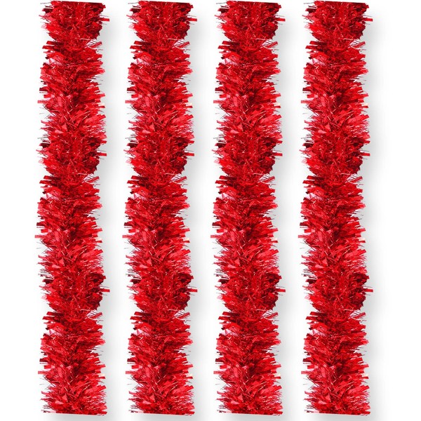 AKH® Christmas Tinsel Garland | 5m Length | Christmas Tree Decorations | Metallic Tinsel Garland | Thin Xmas Tinsel Garland | For Christmas Decoration | Xmas Hanging Decoration (Red)