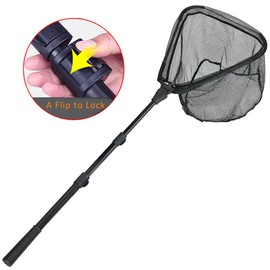 Fishing Landing Net with Telescoping Pole Handle Extends to 63 inches, Carbon Fiber Handle Extended from 23.6 inches to 47 inches