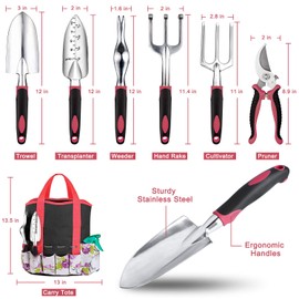Tudoccy Garden Tools Set 83 Piece, Succulent Tools Set Included, Heavy Duty Aluminum Gardening Tools for Gardening, Ergonomic Handle Tools, Durable Storage Tote Bag, Gifts Tools for Men Women (Red)
