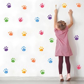 Colorful Dog Paw Wall Stickers PVC Watercolor Style Decoration for Nursery and Kids Room