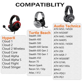 almohadillas para orejas de repuesto mejoradas para HyperX Cloud/Alpha, Turtle Beach Stealth 400/600, Audio Technica M50X/M40X y más, almohadillas para orejas para los oídos con tela de malla