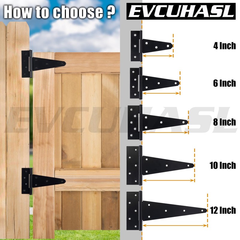 EVCUHASL 10 Inch T-Strap Gate Hinges, Shed Barn Door Hinges