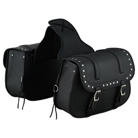 Vance Cruiser Studded Motorcycle Saddlebags 18L PVC Water-Resistant, Reinforced PVC Compatible with Sportster Dyna Softail Touring Models Vstar Shadow Wide Glide (Cruiser, Studded)