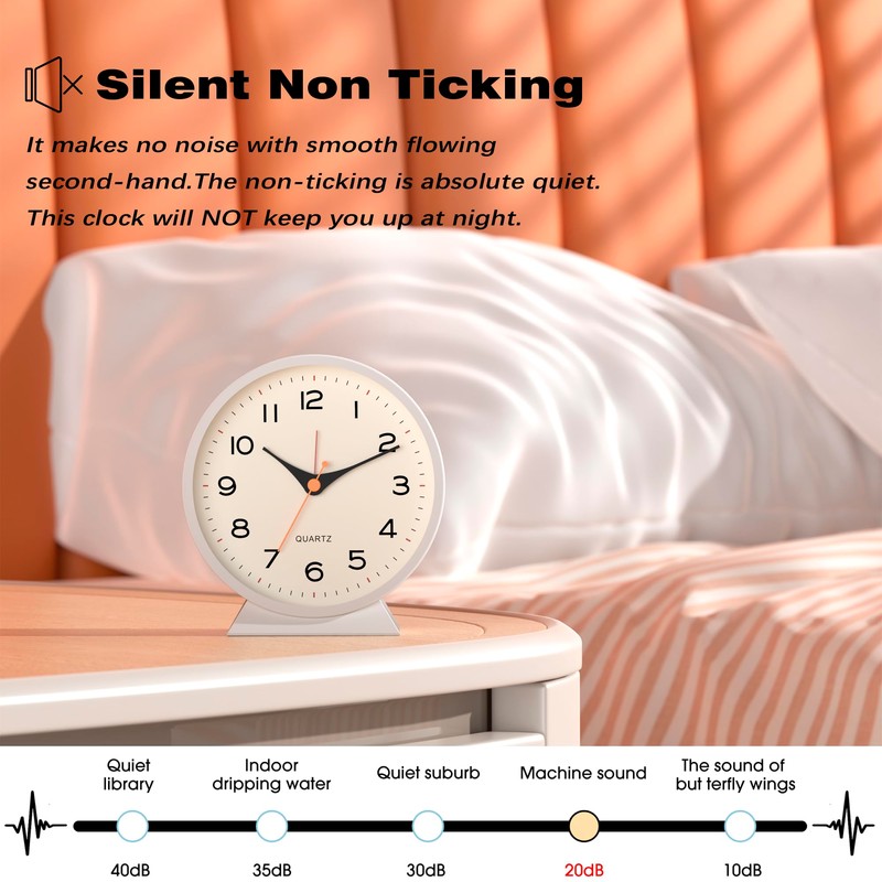 AYRELY® 4.5" Analog Alarm Clock,Small Retro Desk Clock Battery Operated,Slient