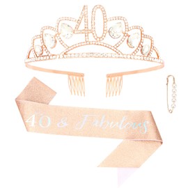 Ondder 40th Birthday Sash Rose Gold Birthday Tiara and Sash for Women 40th Birthday Sash and Crown for Women 40th Birthday Sash Birthday Party Decorations Gifts for Her Party Favors Supplies