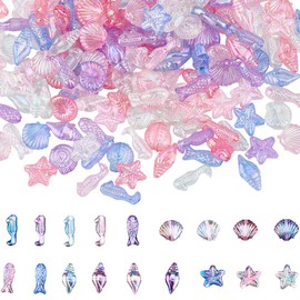 SOFPLATE 360Pcs Sea Animal Bead Acrylic Shell Beads Bulk Plastic Ocean Summer Beach Marine Life Snail Fish Conch Jellyfish Seashell Beads for Jewellery Making Bracelets Earrings Necklaces DIY Crafts