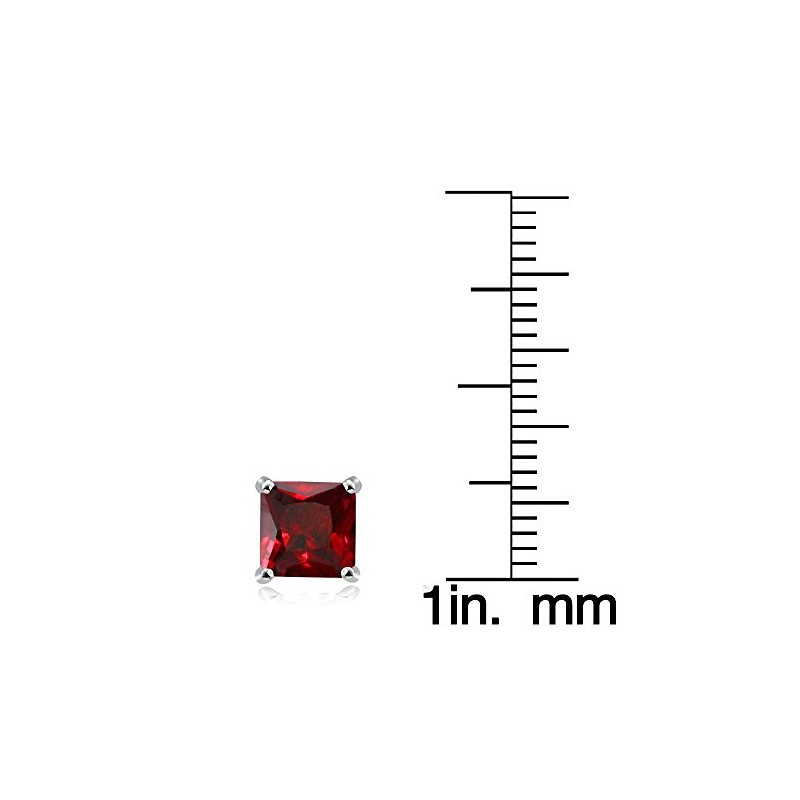 Sterling Silver Created Ruby 7mm Square Stud Earrings