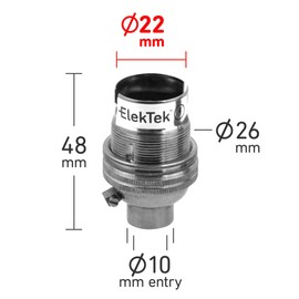 ElekTek Unswitched Lamp Holder B22 BC Bayonet Cap with Shade Ring 10mm/M10 x1 Threaded Bottom Entry - Made in UK - Nickel