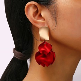 Flower Pastel Petals Dangle Earrings, Acrylic Tiered Matte Drop Floral Tassel Earrings Earrings Statement Exaggerated Floral Tassel Earrings for Women and Girls (Red)