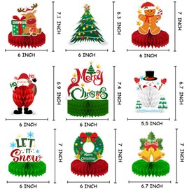 Qpout 9 PCS Christmas Centerpieces for Tables, Christmas Table Centerpieces, Christmas Honeycomb Centerpieces, Cute Christmas Party Table Decorations, Christmas Birthday Party Centerpieces, A Style
