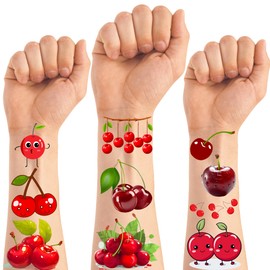 Yunahoo 200 PCS Cherry Temporary Tattoo Sticker Fruit Theme Birthday Cute Class School Prizes Baby shower First birthday Party Decorations Supplies Favors Tattoo