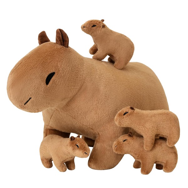 SQEQE Capybara Mommy Plush with 4 Cute Babies Capybara Stuffed