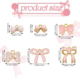 COGCHARGER 60 Pieces 6 Styles Bowknot Charms for Jewelry Making Pink Bulk Cute Alloy Enamel Charms Pendants for Bracelet Necklace Earring DIY Supplies