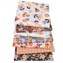 CraftsFabrics 7Pcs Floral Delight Printed Fabric 100% Cotton 50x40cm Wide Fat Quarter Bundle for Quilting, Scrapbooking, Patchwork, DIY Projects