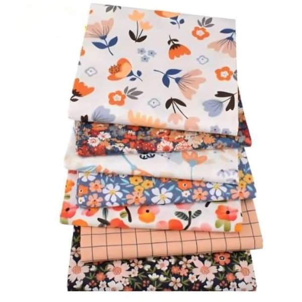 CraftsFabrics 7Pcs Floral Delight Printed Fabric 100% Cotton 50x40cm Wide