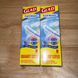 Glad 2 Boxes Glad Flex'N Seal Quart Size 8 Count Storage Bags