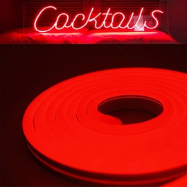 YXHL DC12V Red Silicone LED Neon Rope Light, Waterproof for Indoor & Outdoor Decoration DIY Signboard, 50 FT/15 Meters with Fittings