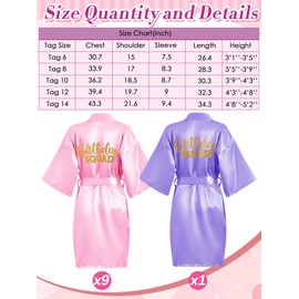 Bokon 40 Pcs Girls Spa Party Supplies 10 Birthday Squad Princess Robe 10 Tote Bags 10 Headbands 10 Spa Masks for Birthday (Size 8,Pink, Light Purple)
