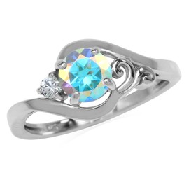 Silvershake Natural or Synthetic Gemstones 925 Sterling Silver Swirl Style Engagement or Promise Ring Jewelry for Womens, 925 String Silver Rhodium (White Gold Plated), aurora topaz