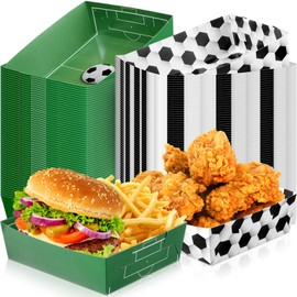 Umigy 100 Pack Soccer Party Favors 5 lb Soccer Paper Trays Large Soccer Plates Food Boats Disposable Soccer Bowls Serving Tray Nacho Trays for Food Condiment Carnivals Party Decor