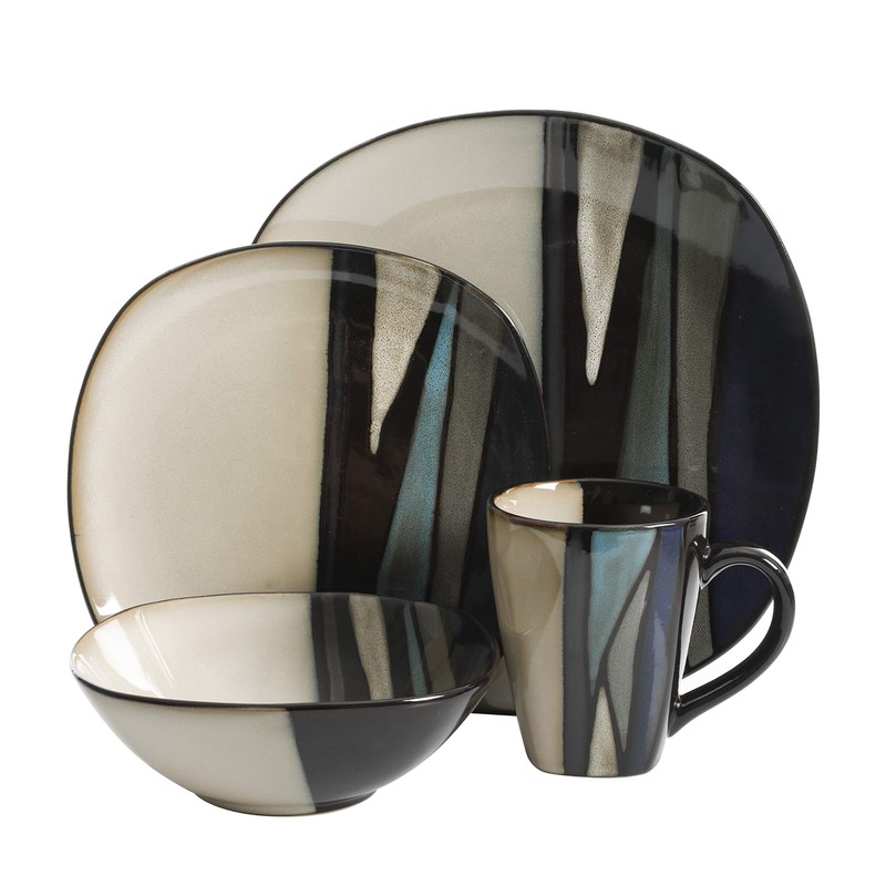 Gibson Elite Althea Reactive Dinnerware Set, Teal, Service for 4