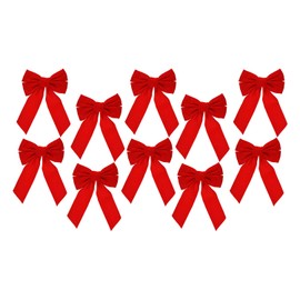 Set of 10 Red Velvet Christmas Wreath Bows, 9"x13" - For Garland, Gifts, Parties - Indoor/Outdoor Holiday Decor