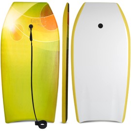 RAYWER Body Board Lightweight with EPS Core, HDPE Slick Bottom , Leash & Adjustable Wrist Rope, Great Surfing for Kids and Adults (Yellow, 33-INCH)