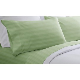 Blue Ridge Home Fashions 300 Thread Count 100% Cotton Stripe 4 Piece Soft Hand Touch-Hypoallergenic-Fit up to 16'' Mattress Sheet Sets, Full, SAGE
