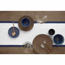 Solino Home Linen Table Runner 120 inches Long – 100% Pure Linen Navy and White Table Runner 14 x 120 Inch – Farmhouse Dining Table Runner for Winter, Spring – Classic