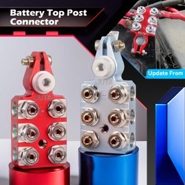 JUTA Battery Terminal Connectors, Colored Anode Top Post, Positive (Red) Negative (Blue), SAE/DIN/EN Tapered, 12-Way Terminal Clamps, 8AWG to 4/0 AWG