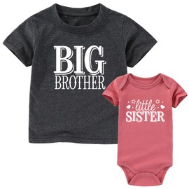 Big Brother Little Sister Outfits Matching Toddler Shirt Lil sis Newborn Outfit Baby Clothes Gray Mauve 2T - 3 Months