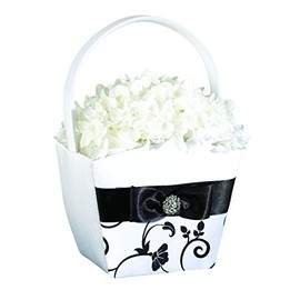 Lillian Rose Flower Basket, 7.5-Inch, Black and White