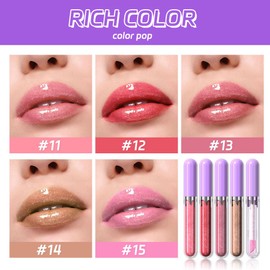 Hxssll 5Pcs Liquid Pearlescent Lip Gloss with Fine Glitter High Shine Liquid Lipstick Set, Non-Sticky, Long-Lasting, Nourishing Lip Plumper for Soft, Fuller-Looking Lips (Set 3)