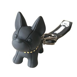 French Bulldog Keychain Bulldog Dog Key Ring Bag Charm Keychain PU Leather Bag Accessories KKG (Black, Black)