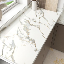 EPPKILY White Gold Marble Contact Paper Peel and Stick for Countertops Matte White Marble Wallpaper Removable Countertop Contact Paper Waterproof for Kitchen Backsplash Cabinet Vinyl Wrap 15.7"×118"